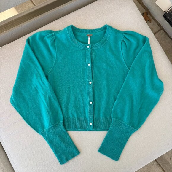 Free People Pearl Cashmere Sweater Cardigan Teal Blue Green Small - Picture 3 of 11